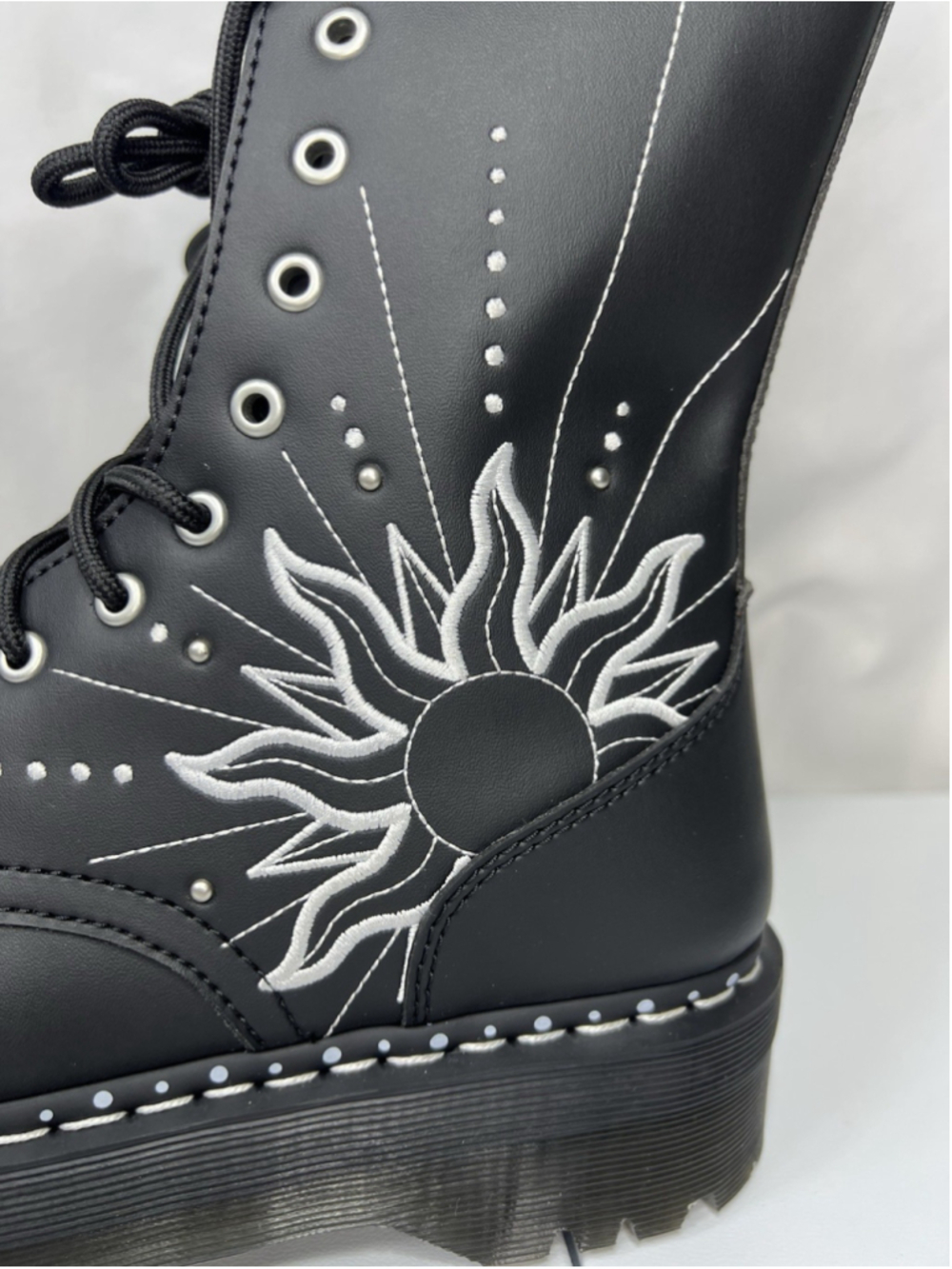 Dr Martens Jadon Hi Solar Flare Boot Embroidery Black 11L 10M Goth Punk Festive - Picture 11 of 14